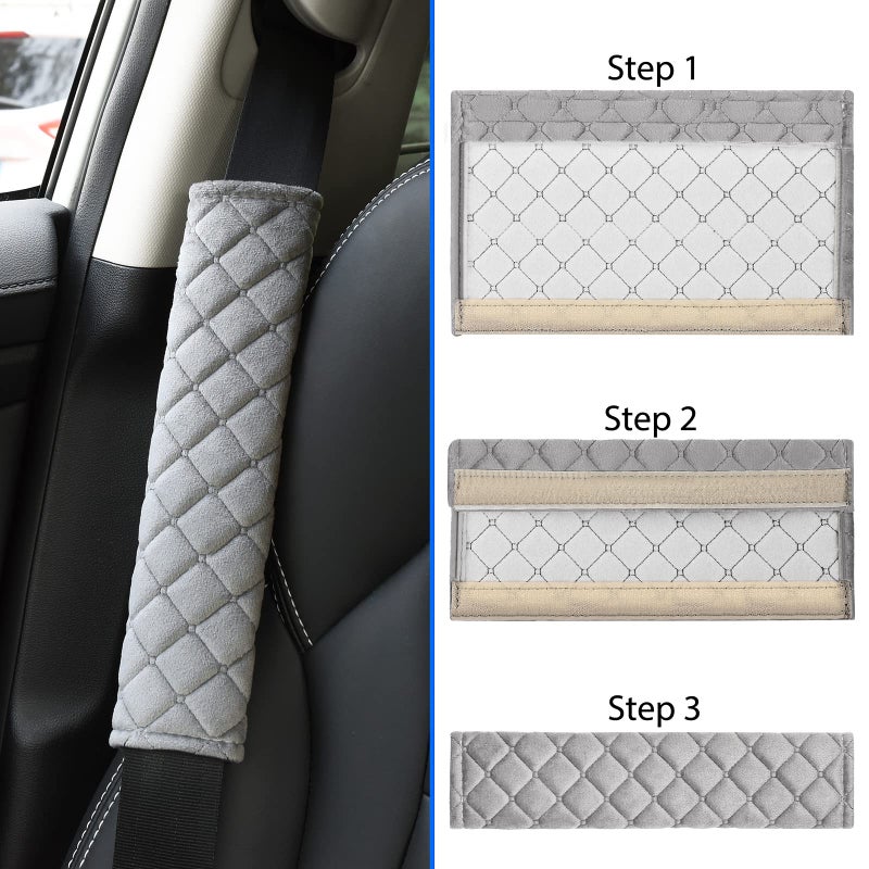 MIKAFEN Universal Car Seatbelt Pads Cover,Seat Belt Shoulder Strap Covers Harness Pad Car/Bag,Soft Comfort Helps Protect You Neck Shoulder from The Seat Belt Rubbing Gray (2-Pack) - Image 3